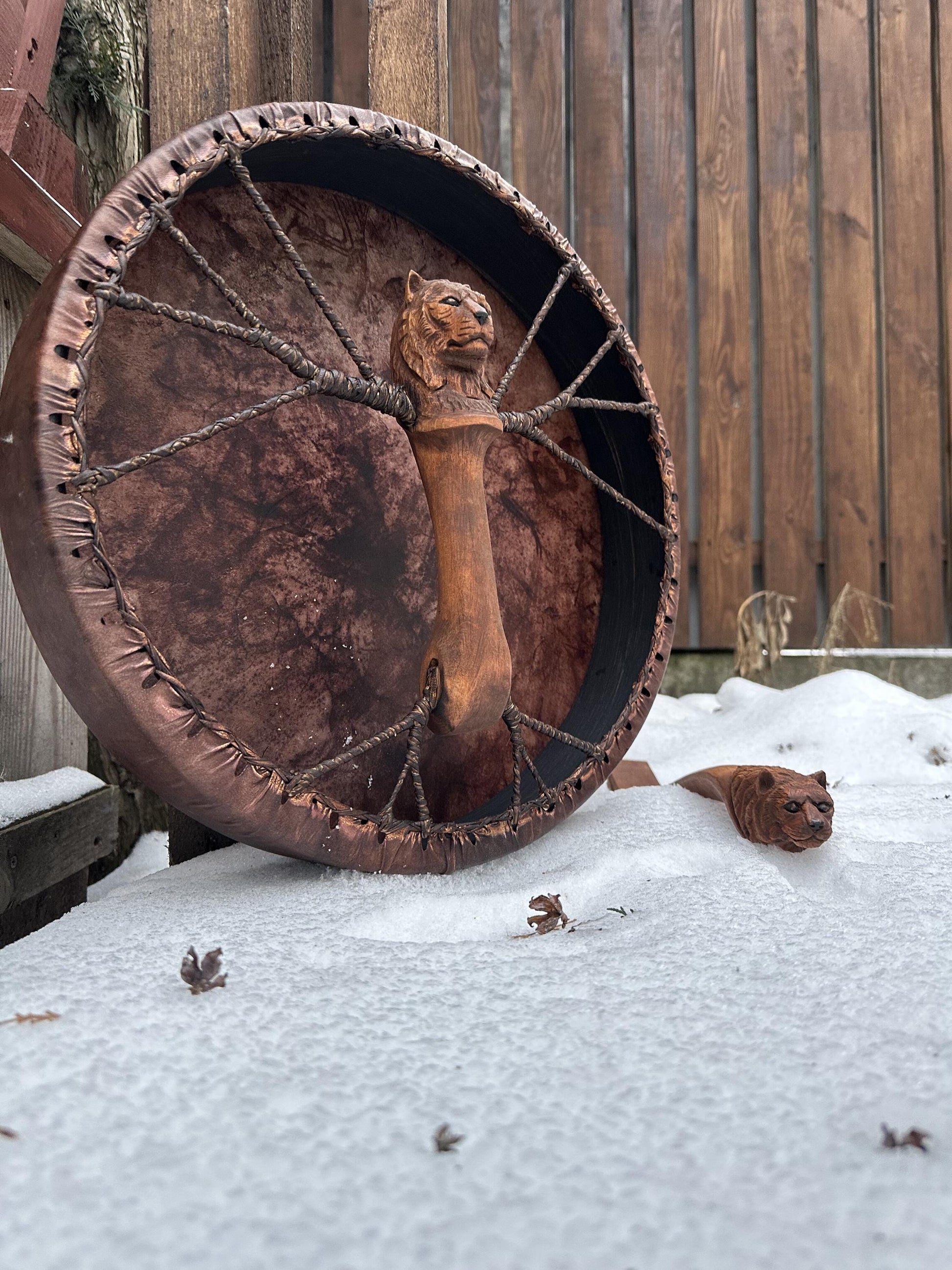 Goat skin membrane on ash wood rim