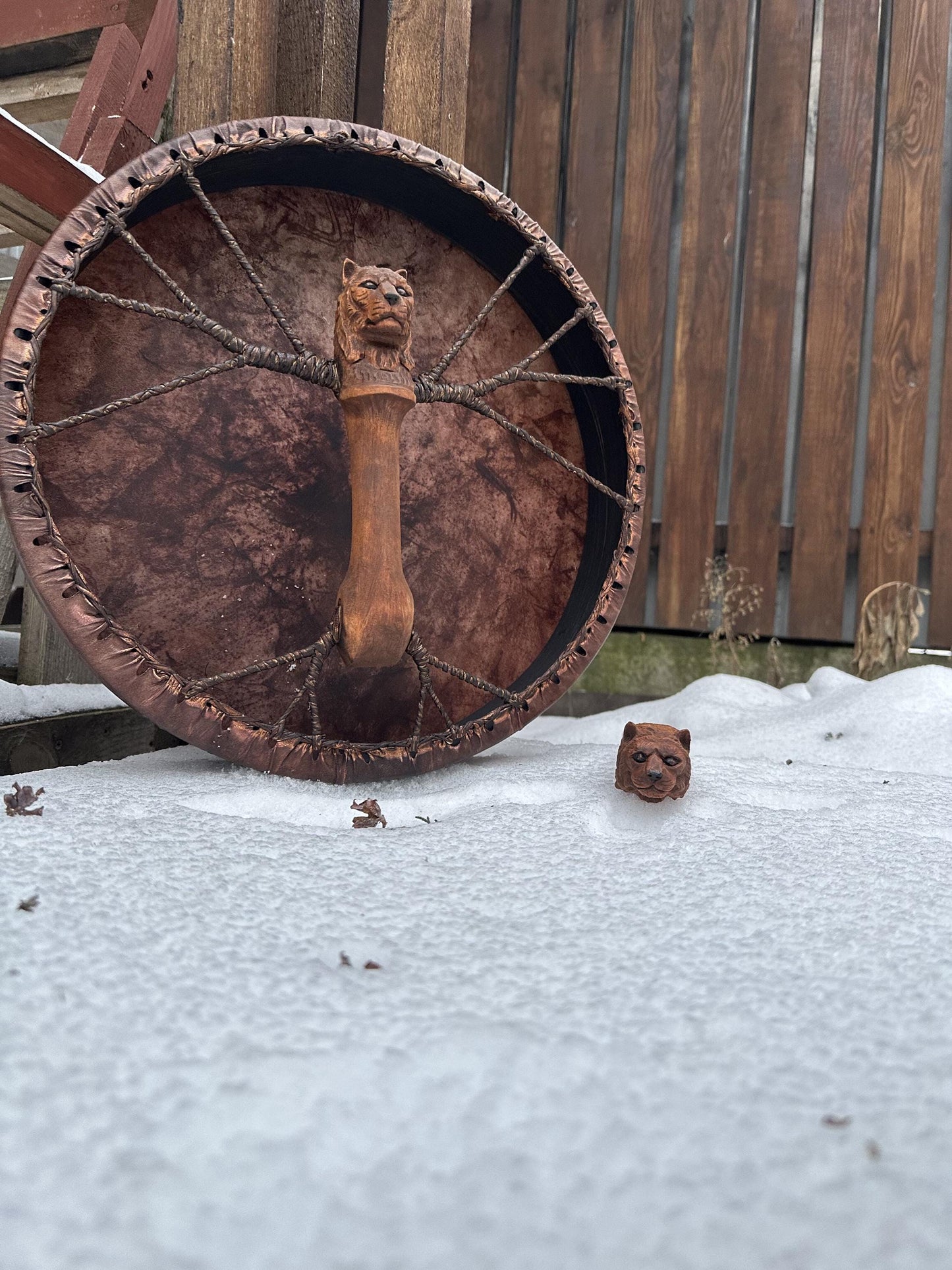 Goat skin membrane on ash wood rim