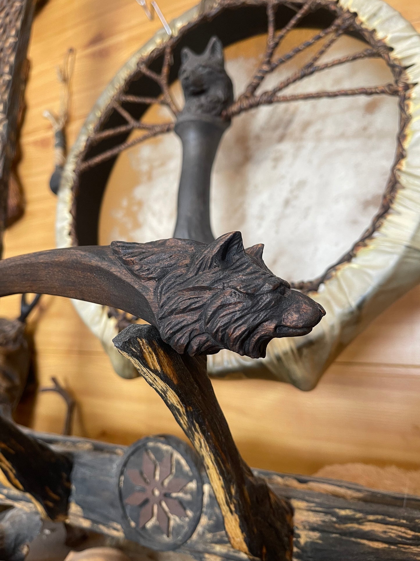 Shamanic Drum Wolf — 16"