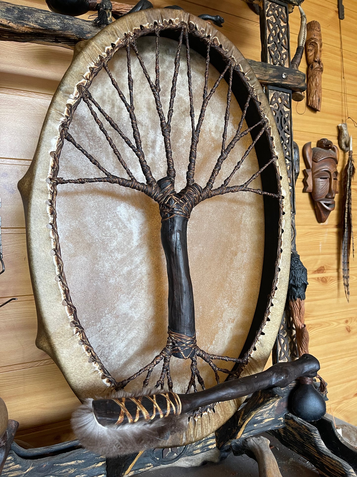 Shamanic Drum 'Tree of Life' — 28" × 20" Oval