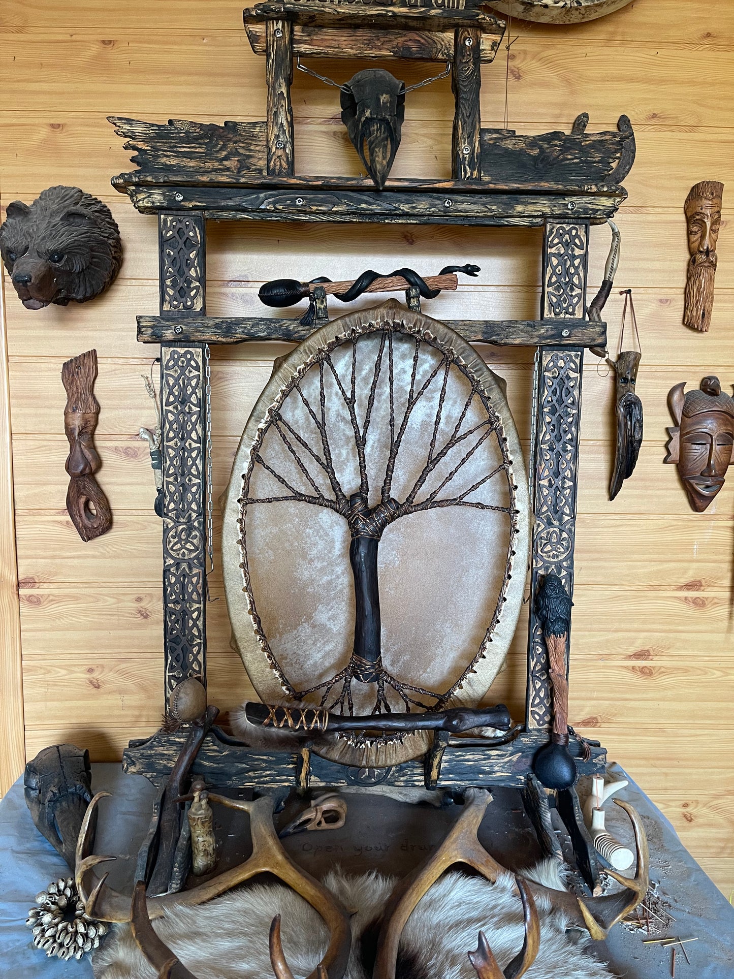 Shamanic Drum 'Tree of Life' — 28" × 20" Oval