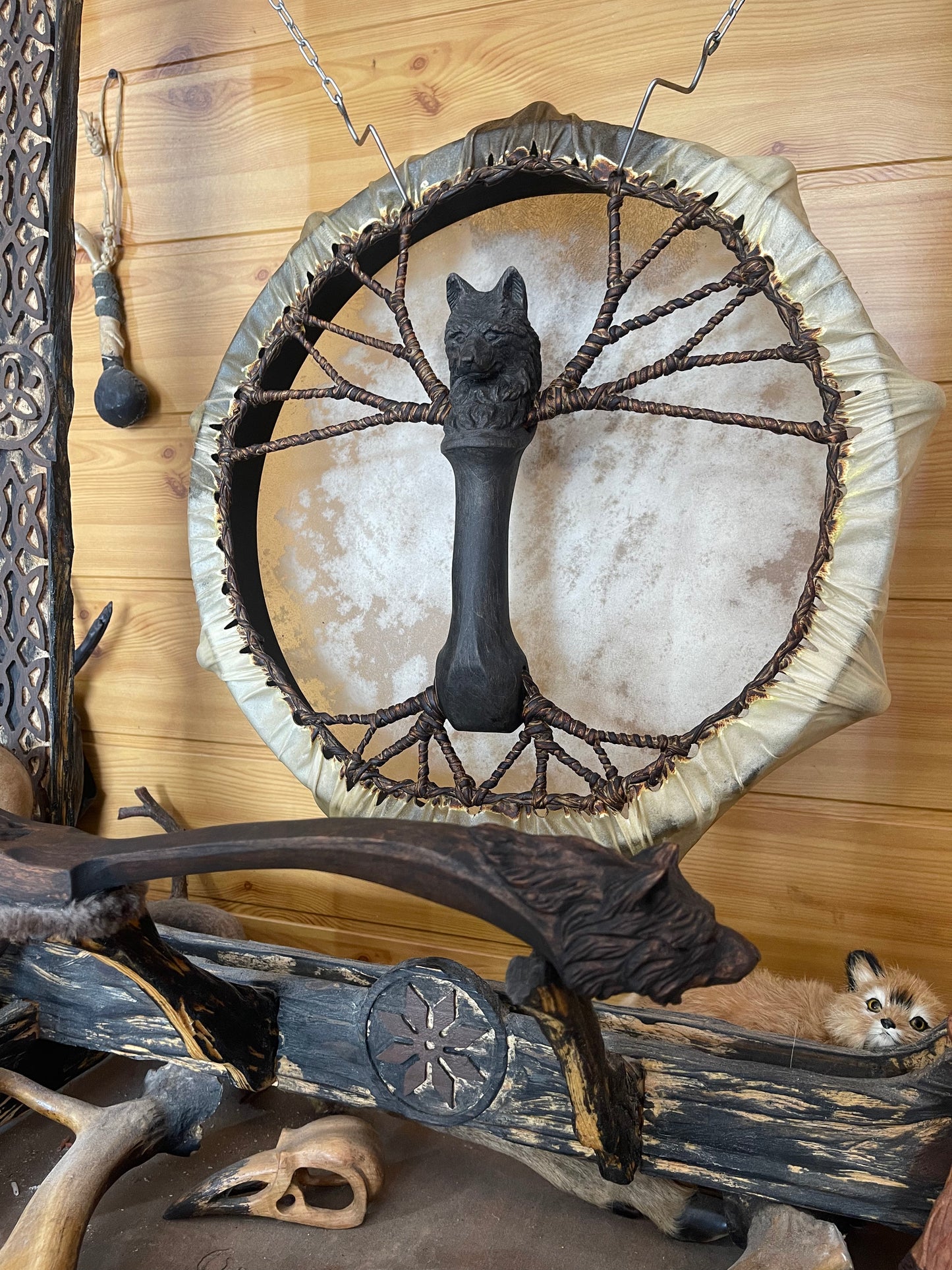 Shamanic Drum Wolf — 16"