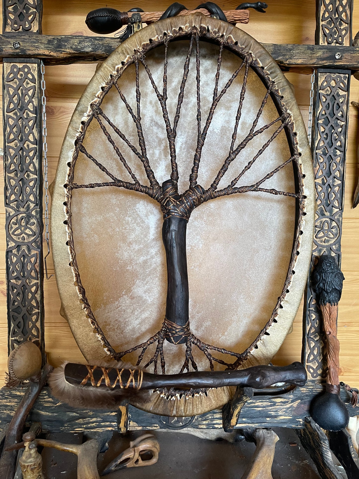 Shamanic Drum 'Tree of Life' — 28" × 20" Oval