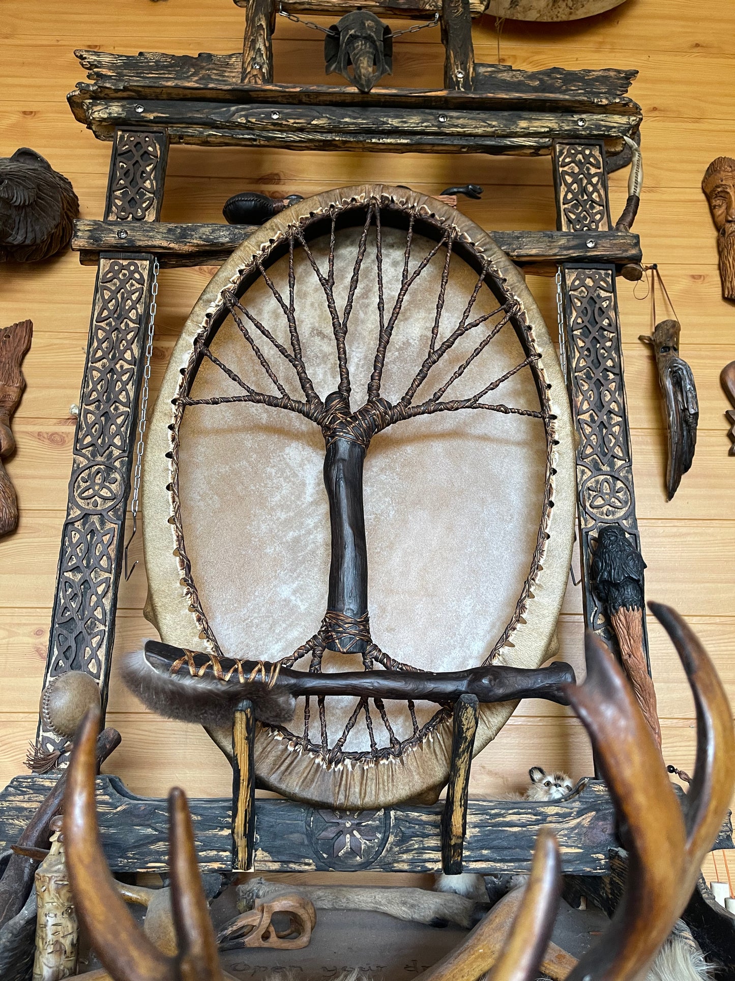 Shamanic Drum 'Tree of Life' — 28" × 20" Oval